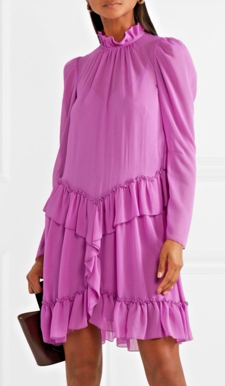 See by Chloe Ruffled Georgette Magenta Mini Dress size 38